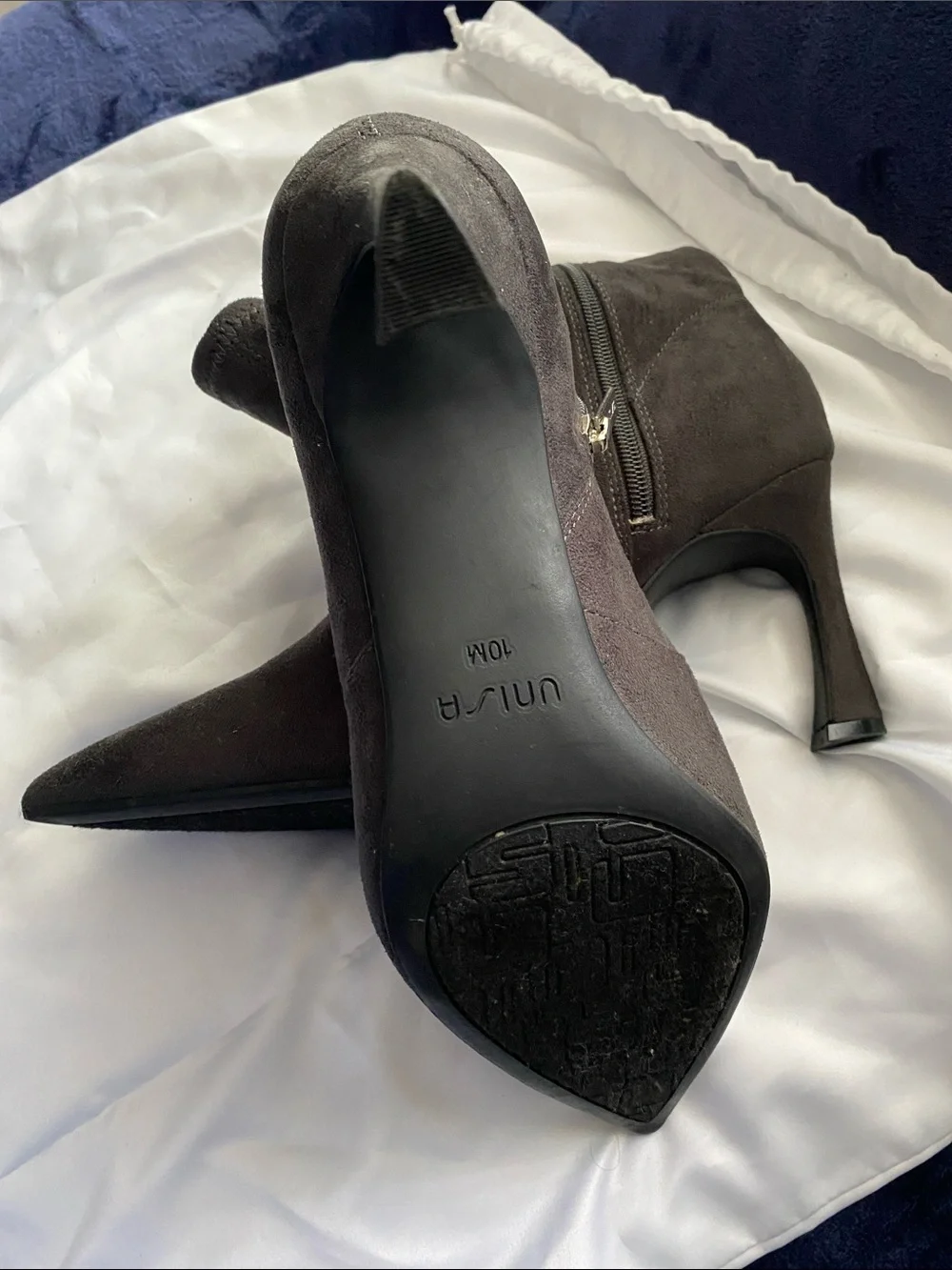 Unisa Black Pointed-Toe Suede Ankle Booties with Side Zip